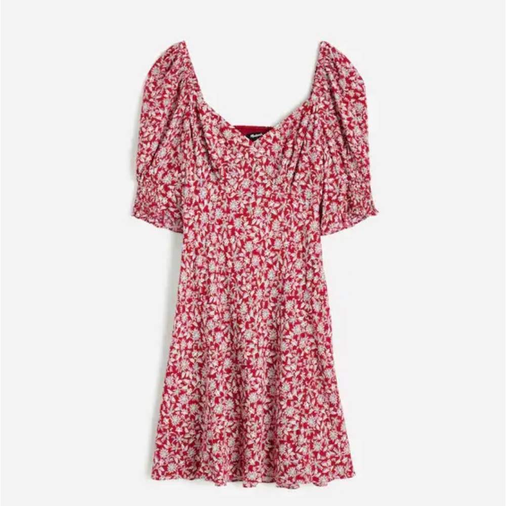 Madewell Red & White Floral Puff-Sleeve Mini Dress